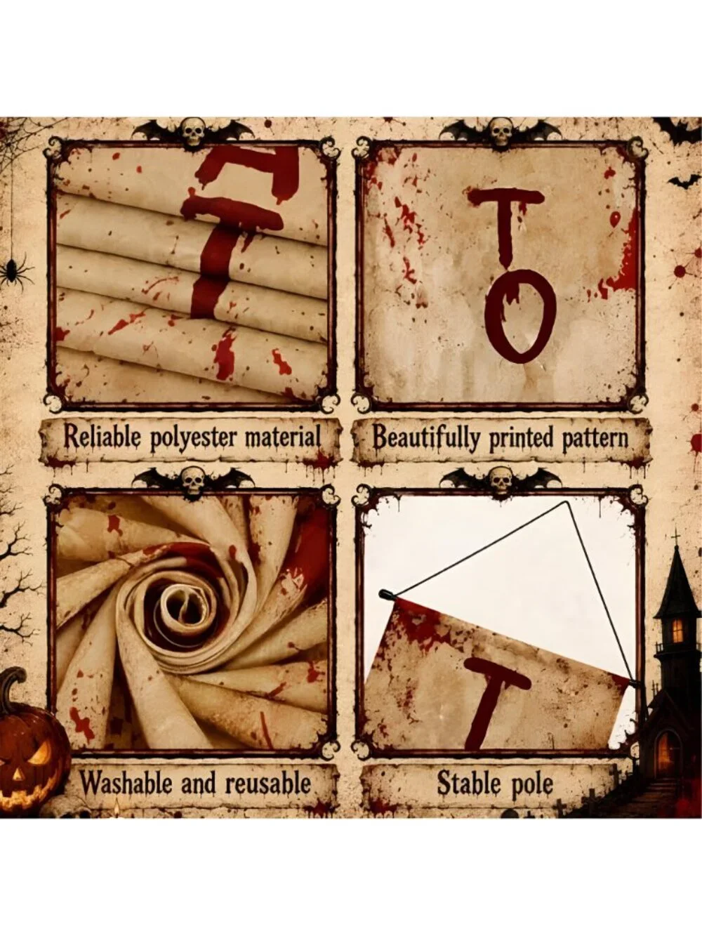 2 PCS Halloween Bloody Porch Banner Decorations Bloody Time to Float No One